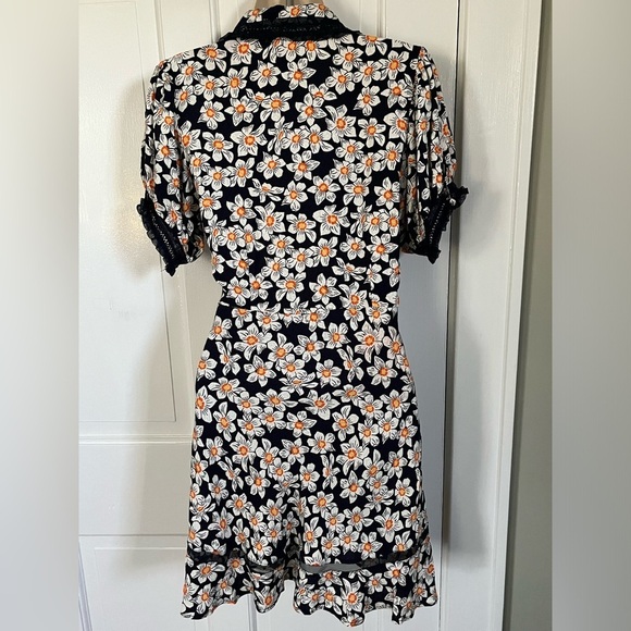 Free People Navy Floral Daisy Lace Collared Short Puffed Sleeve Mini Dress XS - Picture 6 of 15